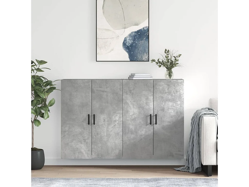 lot de 2 Armoires murales gris béton 69,5x34x90 cm QWE63921