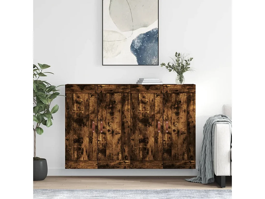 lot de 2 Armoires murales chêne fumé bois d'ingénierie QWE14276