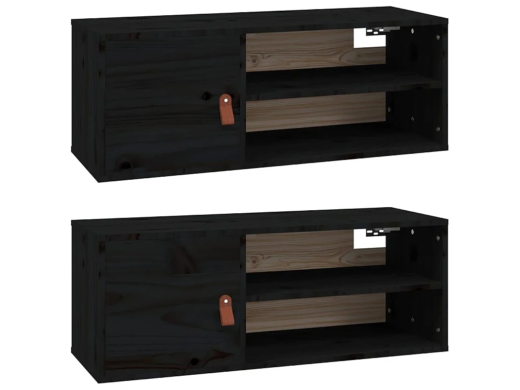 Armarios de pared 2 uds madera maciza pino negro 80x30x30 cm ES142489