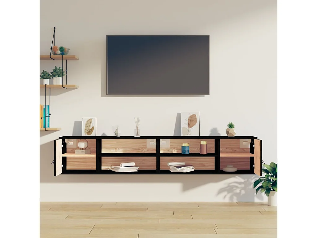 Armarios de pared 2 uds madera maciza pino negro 80x30x30 cm ES142489