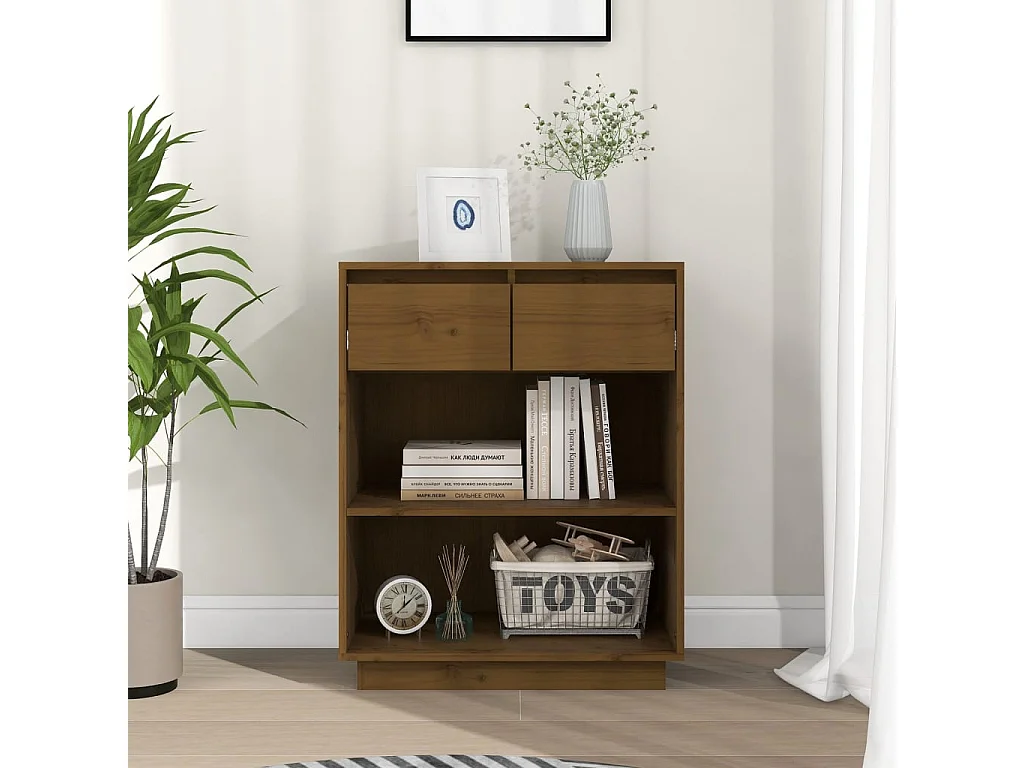 Mesa consola de madera maciza de pino marrón miel 60x34x75 cm ES426863