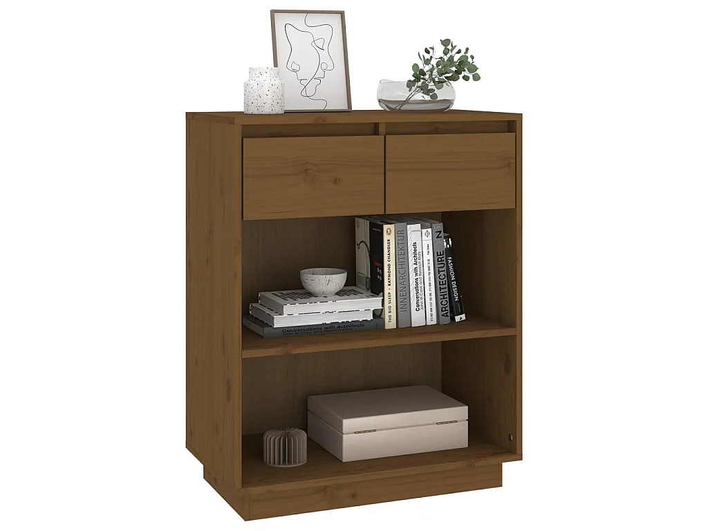 Mesa consola de madera maciza de pino marrón miel 60x34x75 cm ES426863