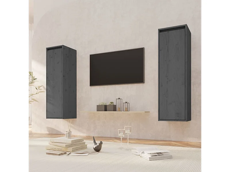 Armários de parede 2 pcs 30x30x100 cm pinho maciço cinza PT791481
