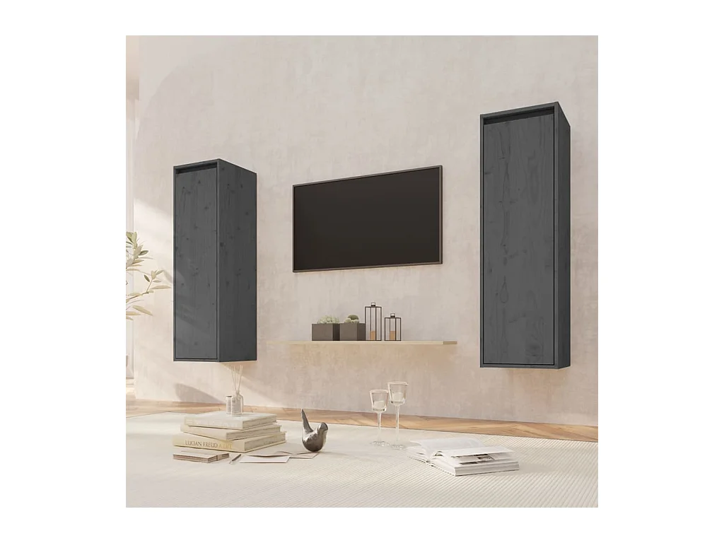 2 pcs Armoires murales Gris 30x30x100 cm Bois de pin massif OIU94171