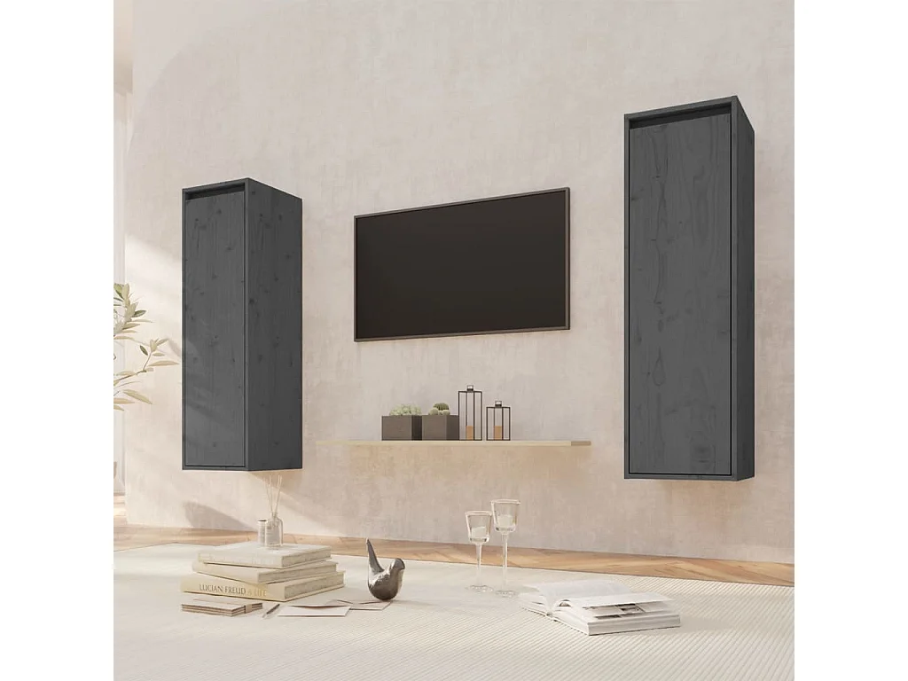 2 pcs Armoires murales Gris 30x30x100 cm Bois de pin massif OIU94171