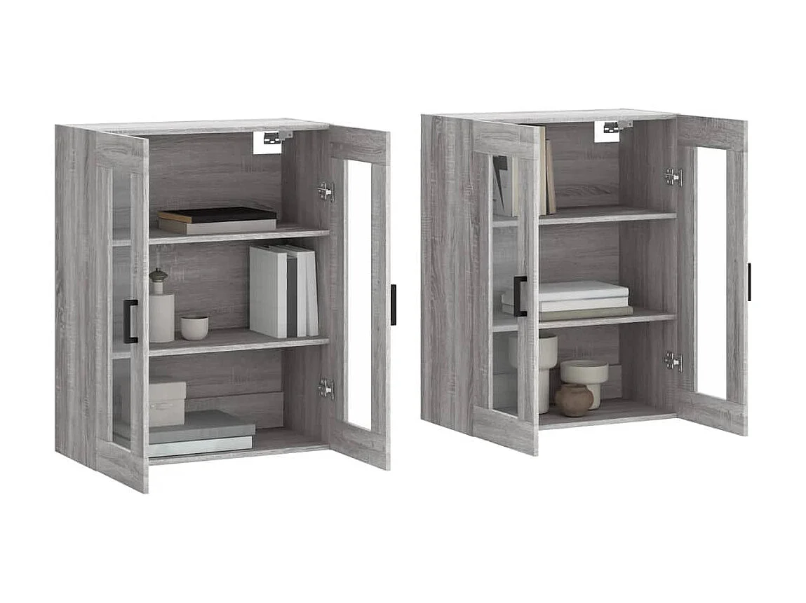 lot de 2 Armoires murales sonoma gris bois d'ingénierie QWE75204