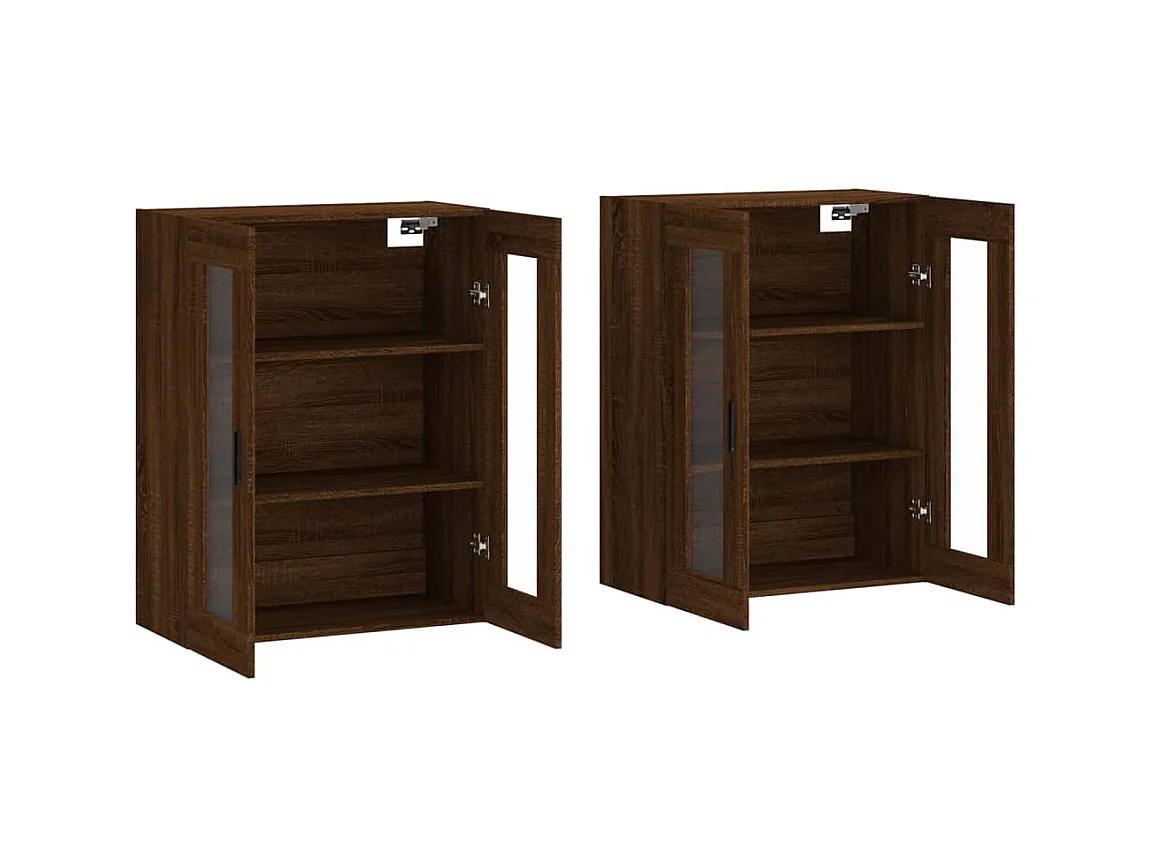 lot de 2 Armoires murales chêne marron bois d'ingénierie QWE51096