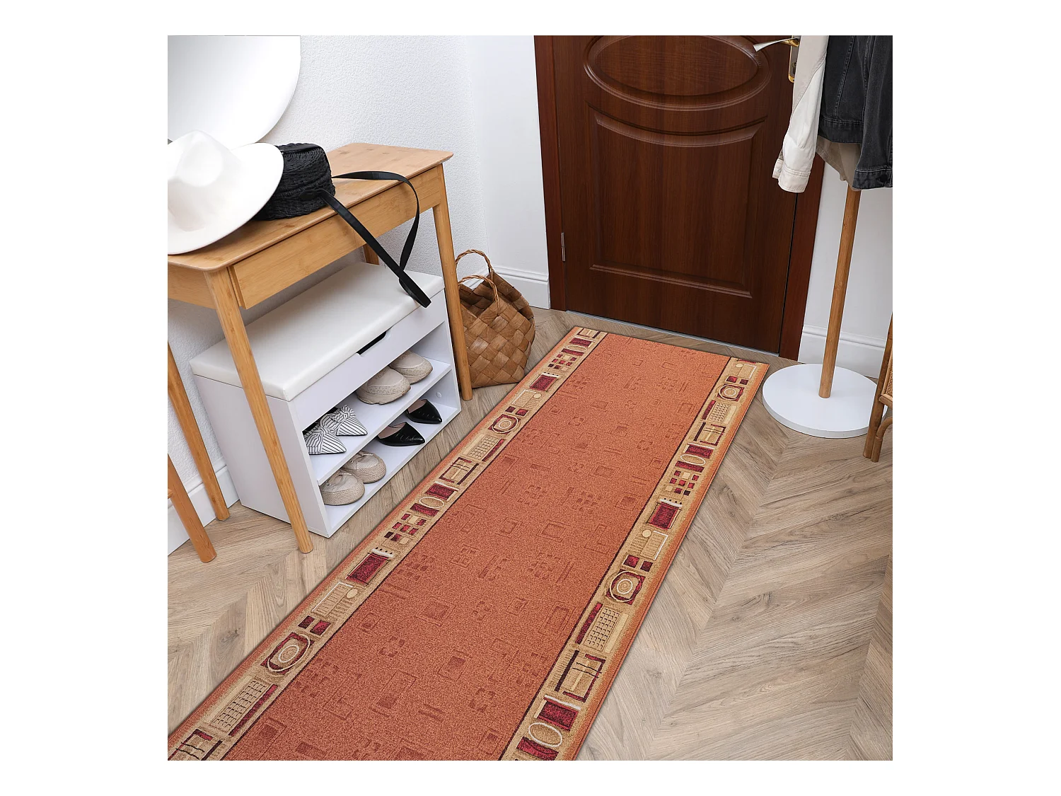 Alfombra de pasillo con refuerzo de goma JENA color cobre 80x270 cm
