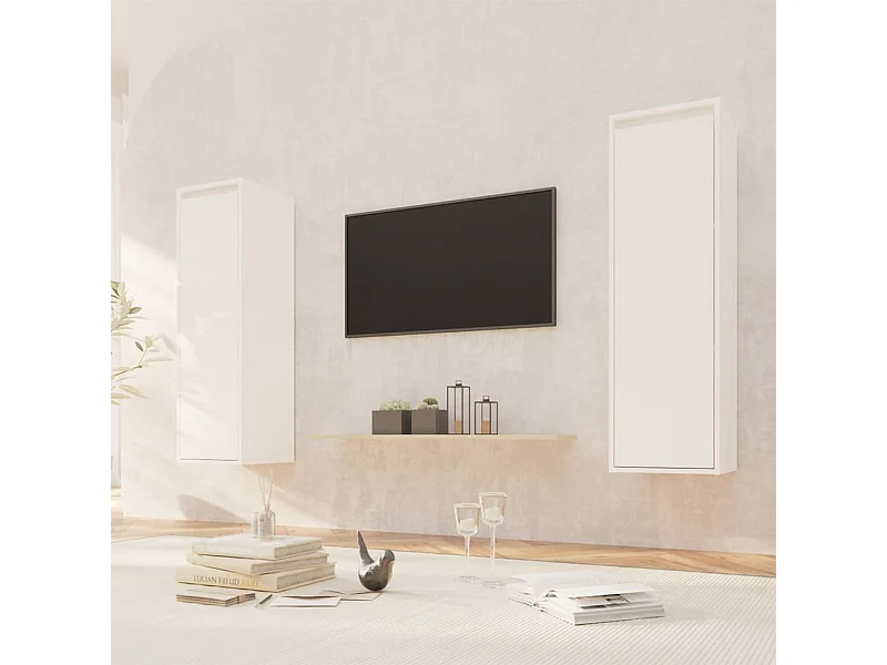 Armario de pared 2 uds madera maciza pino blanco 30x30x100 cm ES116275