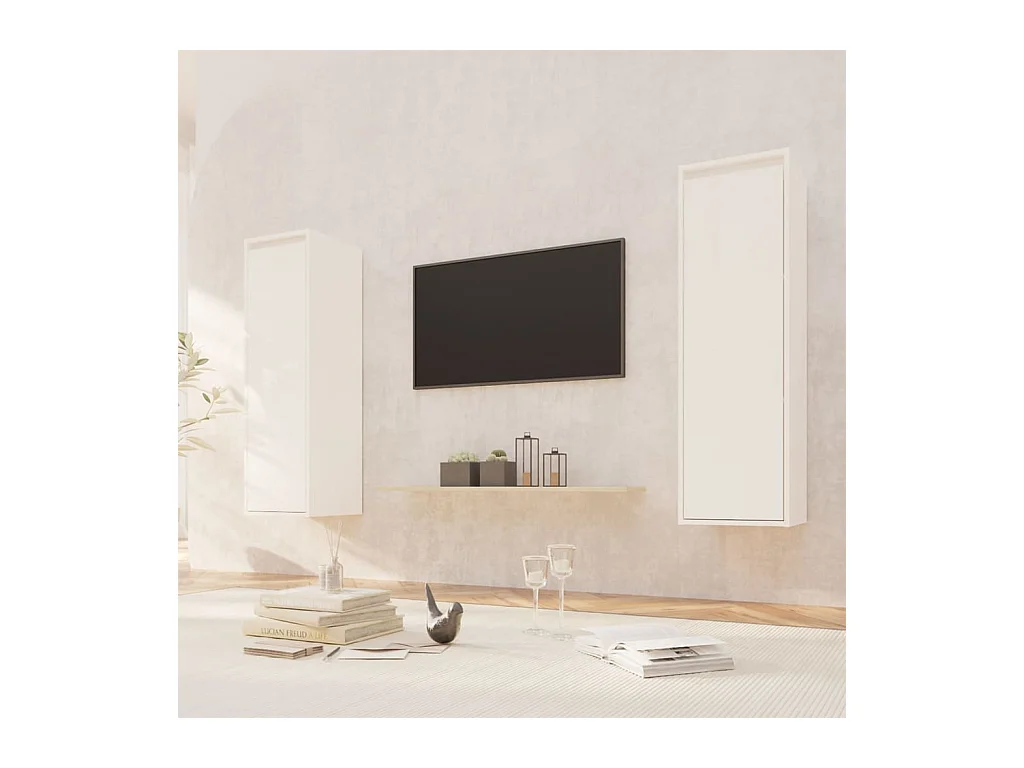 2 pcs Armoires murales Blanc 30x30x100 cm Bois de pin massif OIU70406