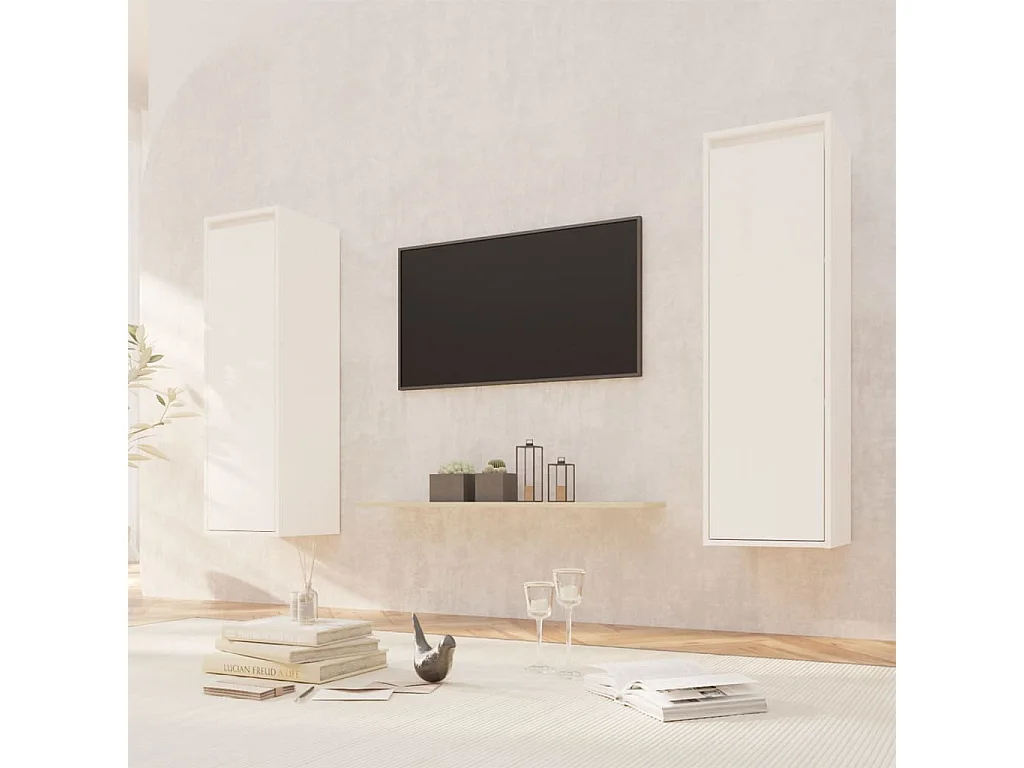 Armario de pared 2 uds madera maciza pino blanco 30x30x100 cm ES116275