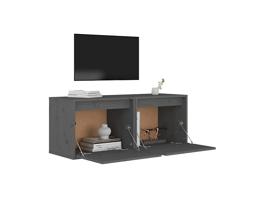 Armarios de pared 2 uds madera maciza pino gris 45x30x35 cm ES482967