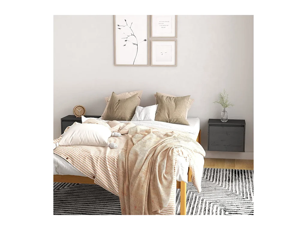 2 pcs Armoires murales Gris 45x30x35 cm Bois de pin massif OIU71511