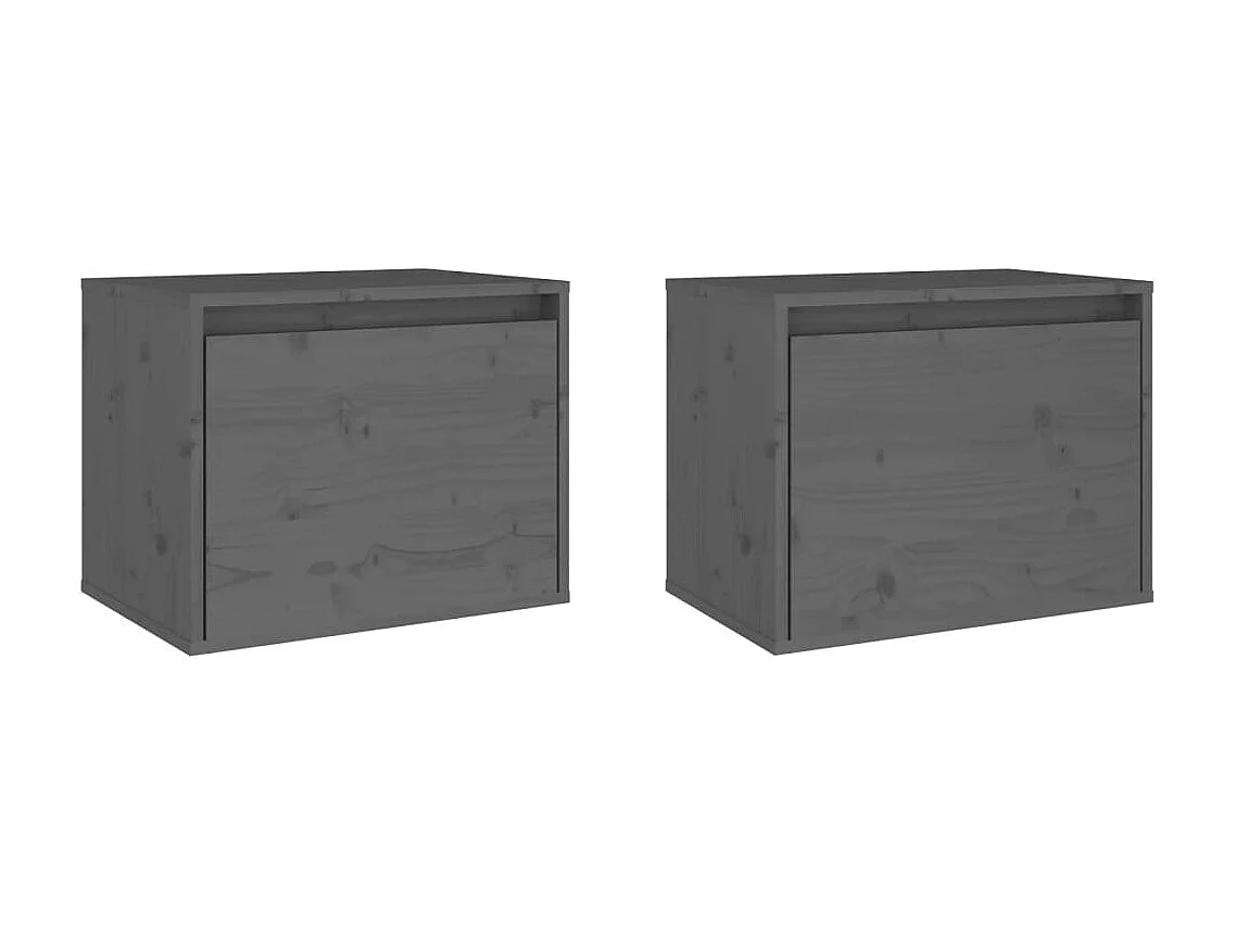2 pcs Armoires murales Gris 45x30x35 cm Bois de pin massif OIU71511