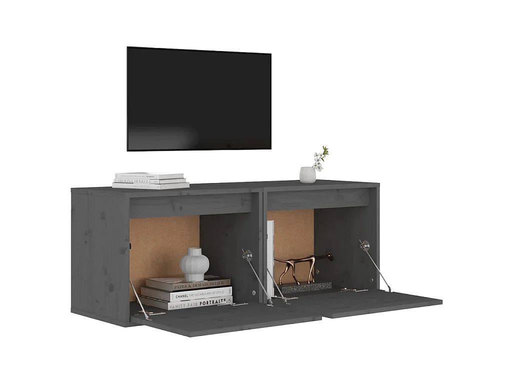 2 pcs Armoires murales Gris 45x30x35 cm Bois de pin massif OIU71511