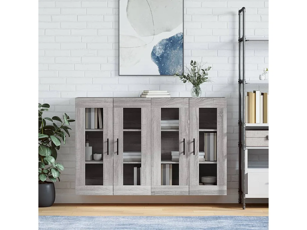 lot de 2 Armoires murales sonoma gris bois d'ingénierie QWE79468