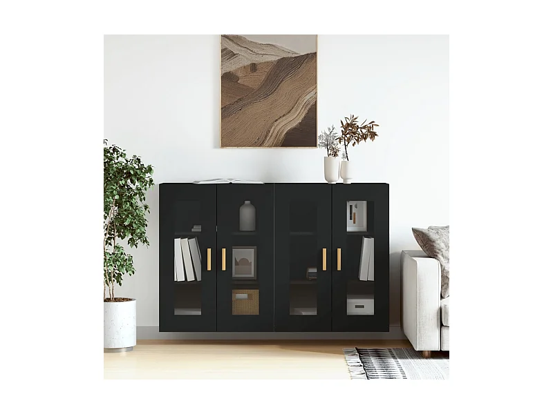 Móveis de parede 2 pcs derivados de madeira preto PT621766