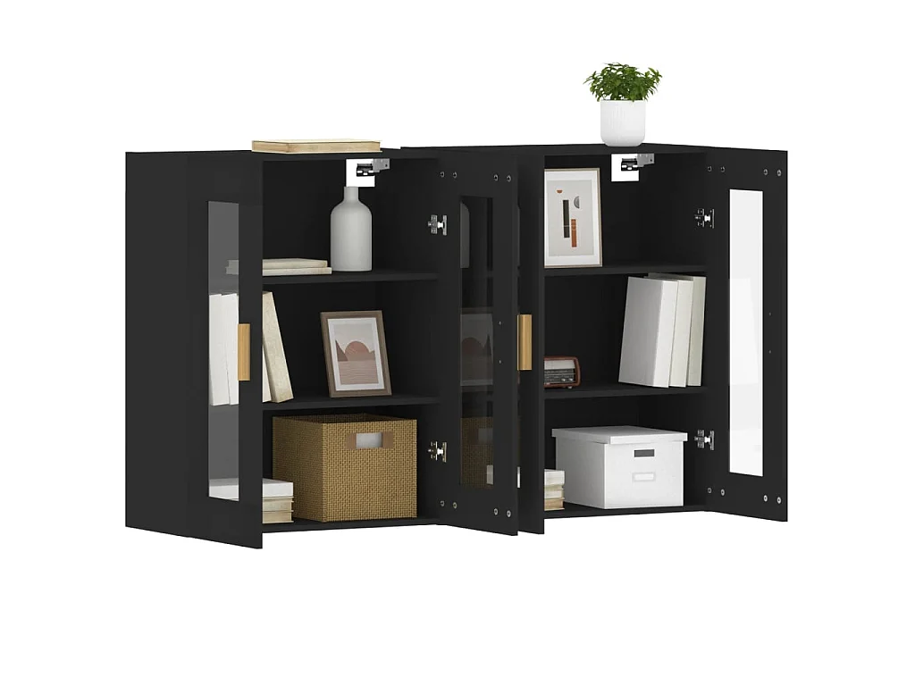 Móveis de parede 2 pcs derivados de madeira preto PT621766