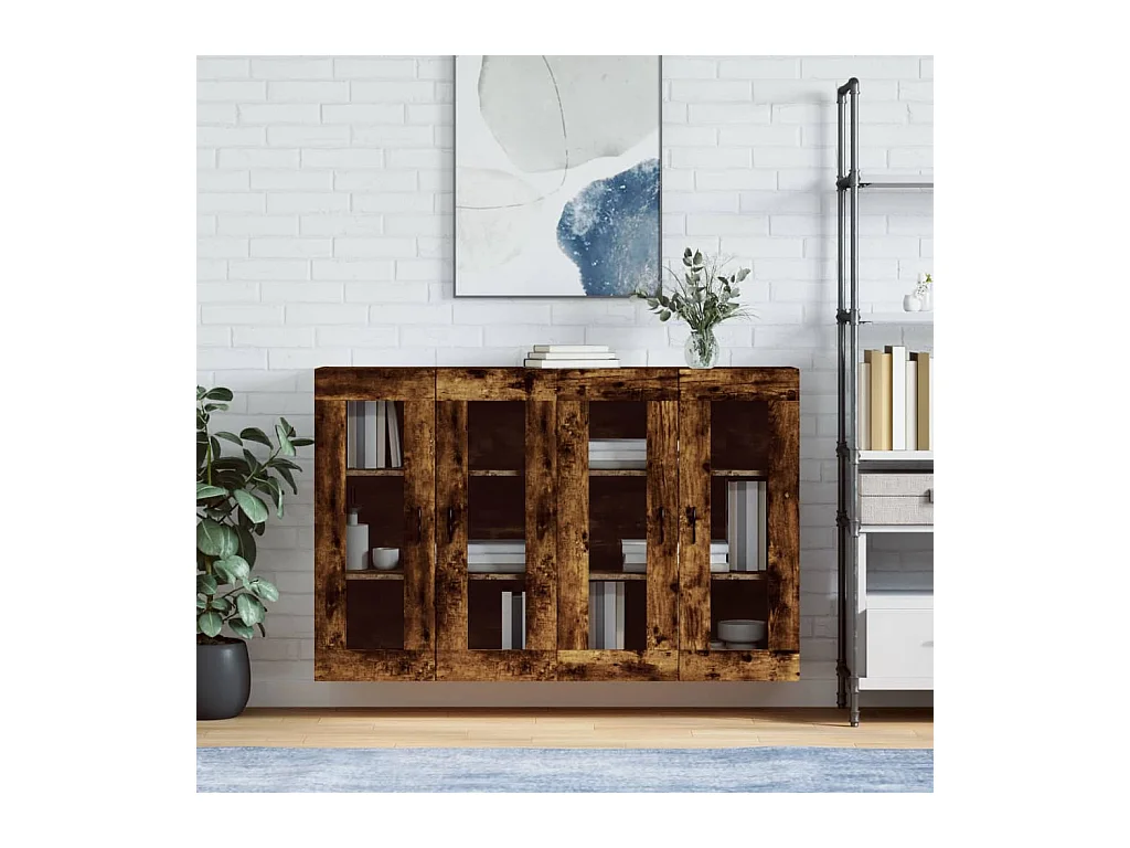 lot de 2 Armoires murales chêne fumé bois d'ingénierie QWE31692