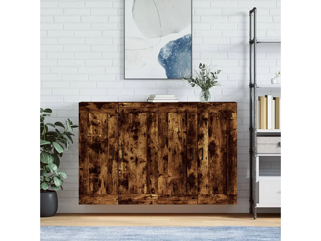 lot de 2 Armoires murales chêne fumé bois d'ingénierie QWE69850