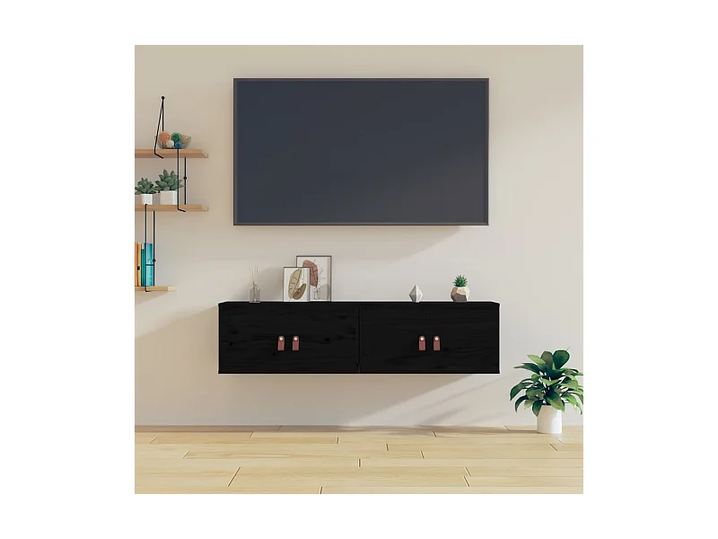 Armários de parede 2 pcs 60x30x30 cm pinho maciço preto PT852224