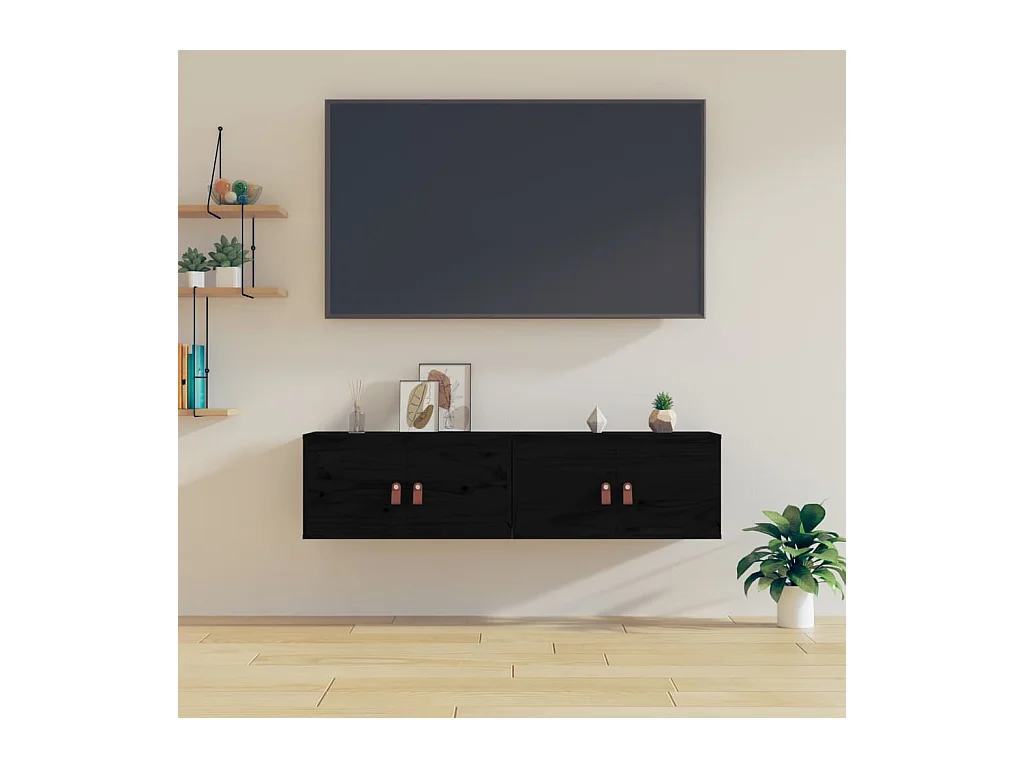 2 pcs Armoires murales Noir 60x30x30 cm Bois de pin massif OIU41145
