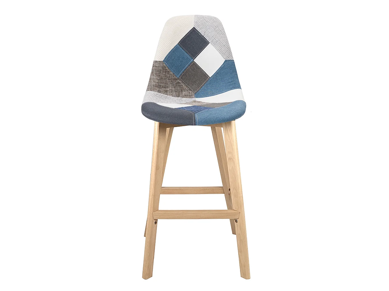 Lote de 2 sillas de bar de 67 cm de patchwork de tela, asiento amplio con respaldo alto acolchado, patas de madera de haya SLICK (azul)