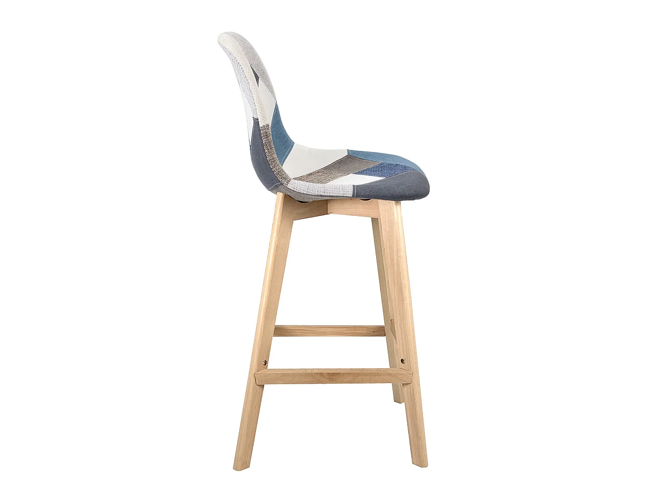 Lote de 2 sillas de bar de 67 cm de patchwork de tela, asiento amplio con respaldo alto acolchado, patas de madera de haya SLICK (azul)