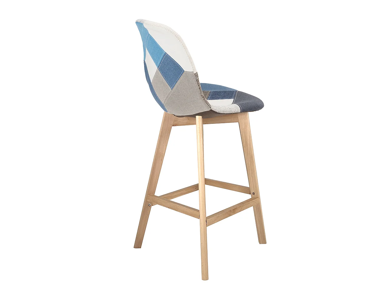 Lote de 2 sillas de bar de 67 cm de patchwork de tela, asiento amplio con respaldo alto acolchado, patas de madera de haya SLICK (azul)