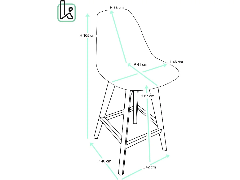 Lote de 2 sillas de bar de 67 cm de patchwork de tela, asiento amplio con respaldo alto acolchado, patas de madera de haya SLICK (azul)