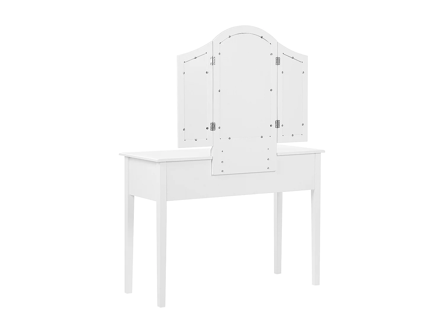 Weißer Schminktisch mit praktischem Hocker, drei Spiegel und 5 Schubladen Lumiere