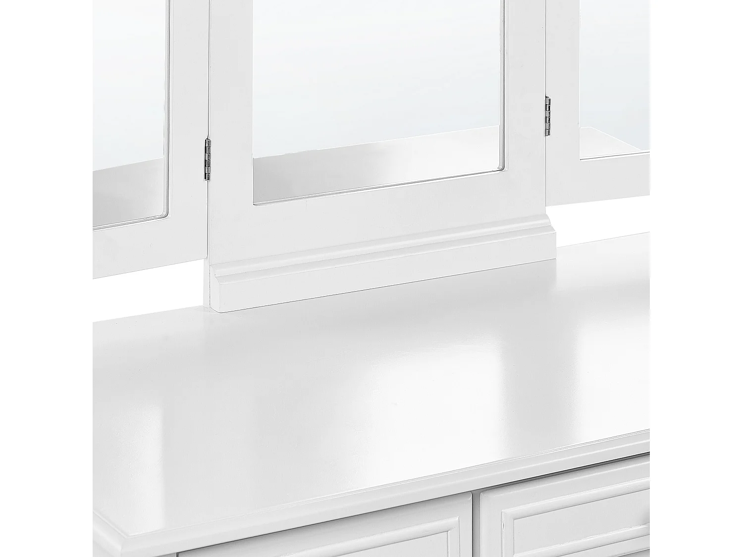 Weißer Schminktisch mit praktischem Hocker, drei Spiegel und 5 Schubladen Lumiere