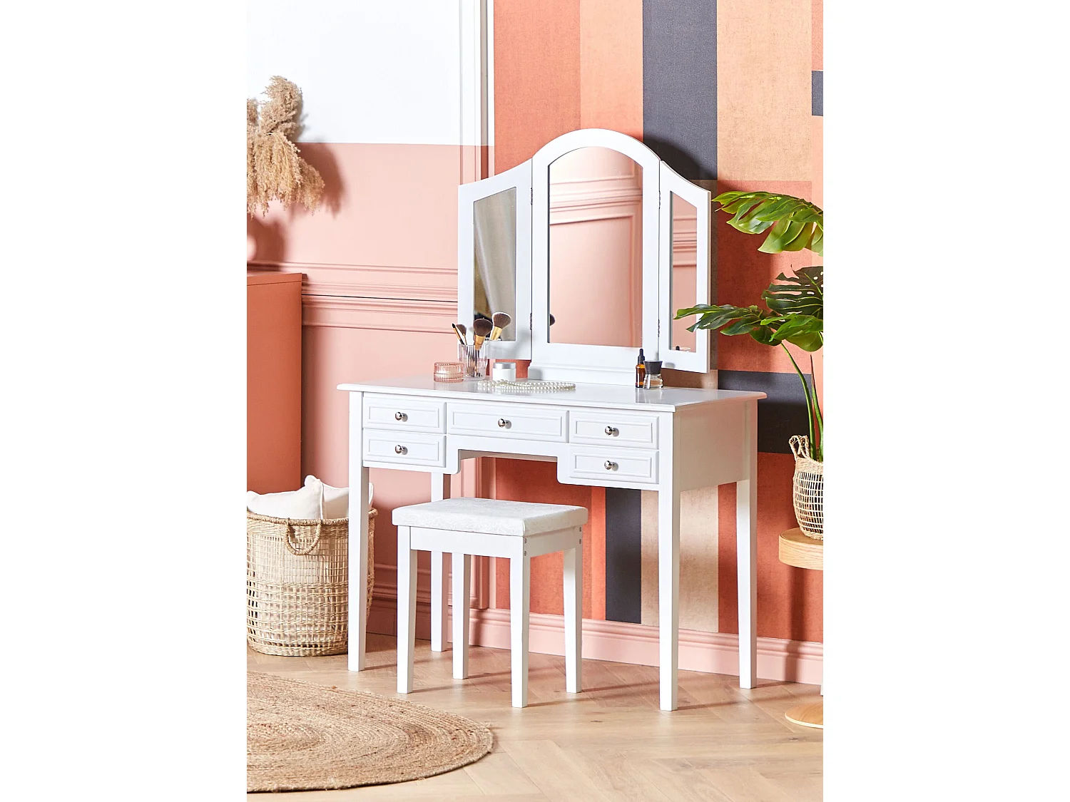 Schminktisch mit Spiegel und Hocker LUMIERE Weiss