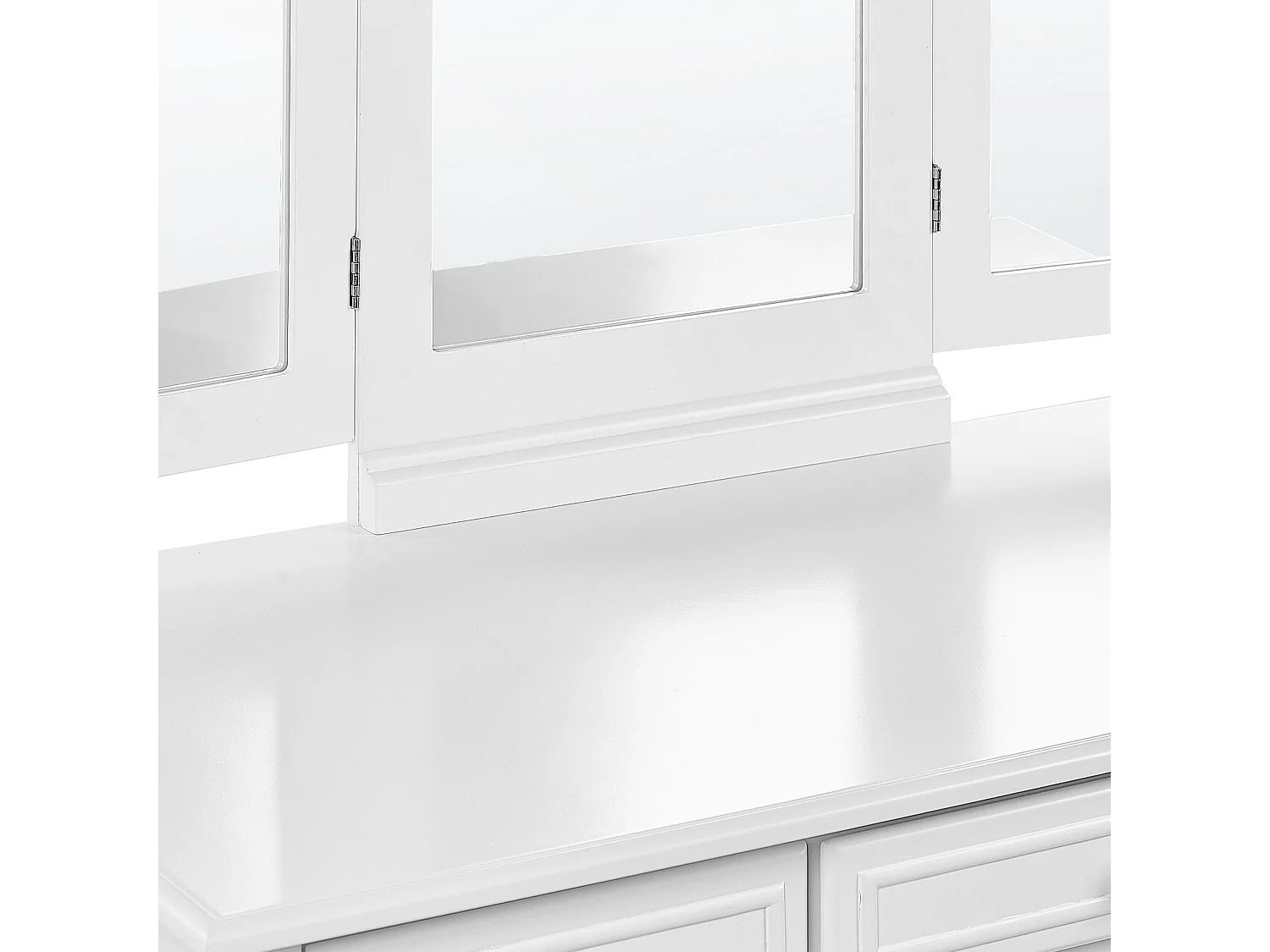 Weißer Schminktisch mit praktischem Hocker, drei Spiegel und 5 Schubladen Lumiere