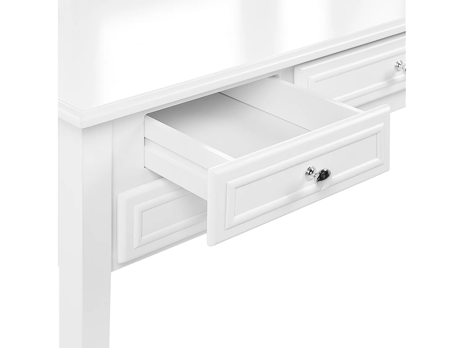 Weißer Schminktisch mit praktischem Hocker, drei Spiegel und 5 Schubladen Lumiere