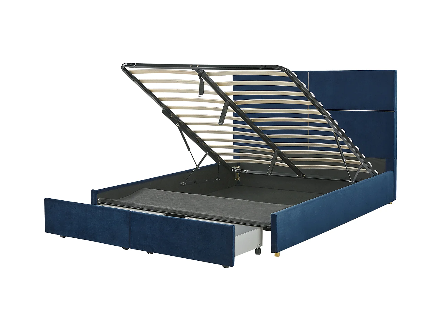 Bed met opbergruimte fluweel blauw VERNOYES