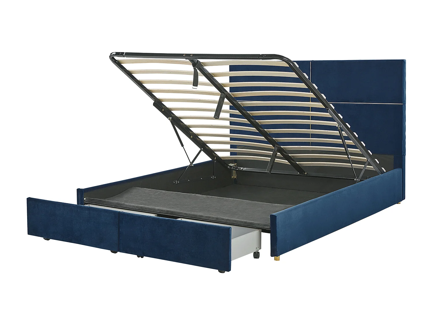 Lit avec coffre en velours bleu marine 160 x 200 cm VERNOYES