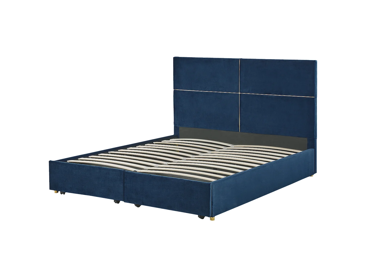 Lit avec coffre en velours bleu marine 160 x 200 cm VERNOYES