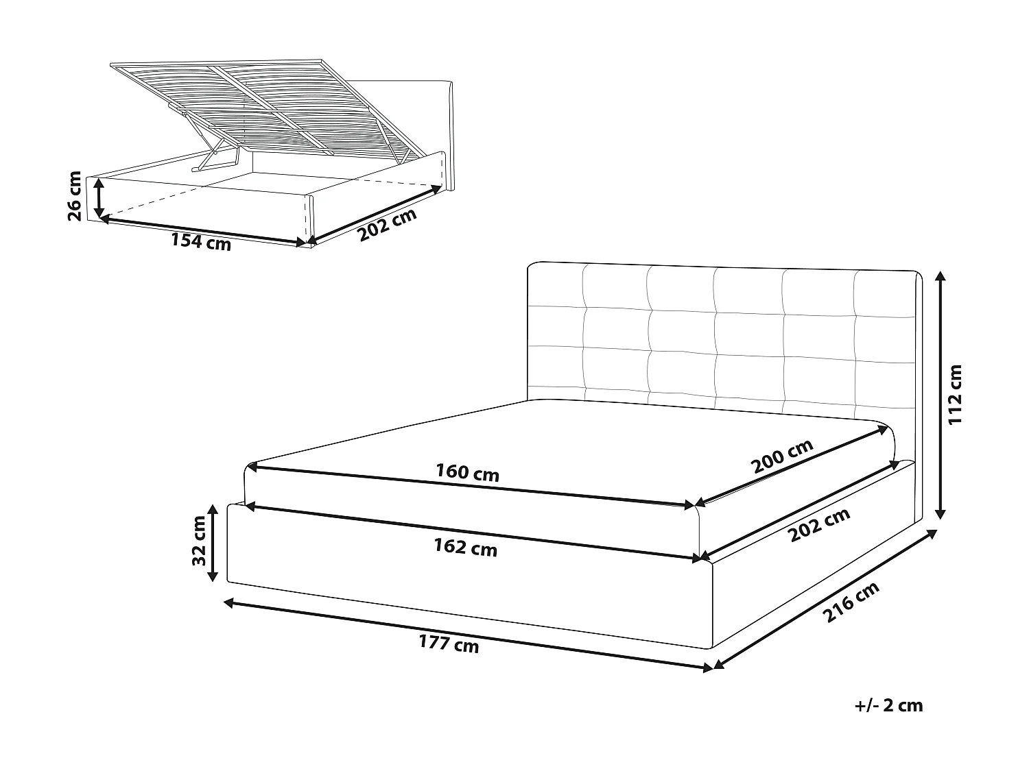 Lit ottoman Tissu LORIENT 160 x 200 cm Gris
