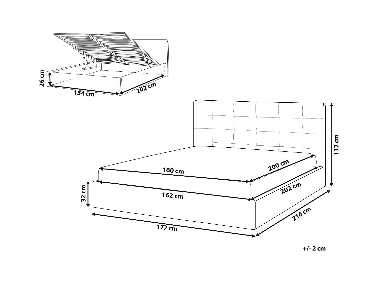 Bed met opbergruimte Stof LORIENT 160 x 200 cm Grijs