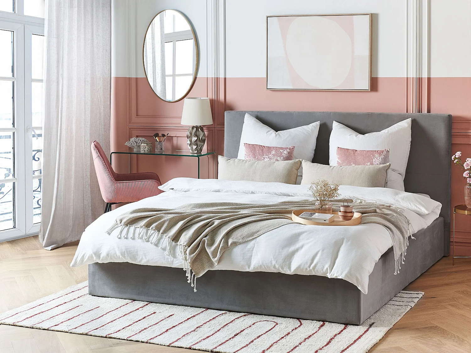 Bed met opbergruimte Fluweel LORIENT 180 x 200 cm Lichtgrijs