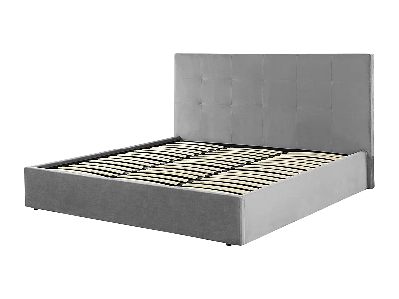 Lit ottoman Velours LORIENT 180 x 200 cm Gris clair