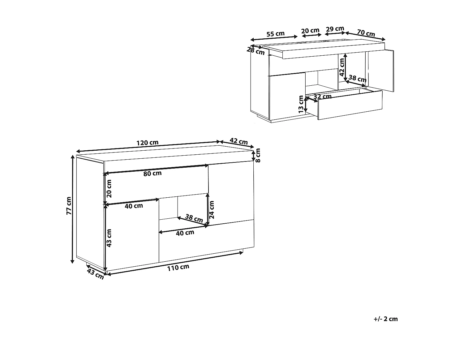 Sideboard / Schreibtisch 2 in 1 MDF viel Stauraum weiß/heller Holzfarbton Goran