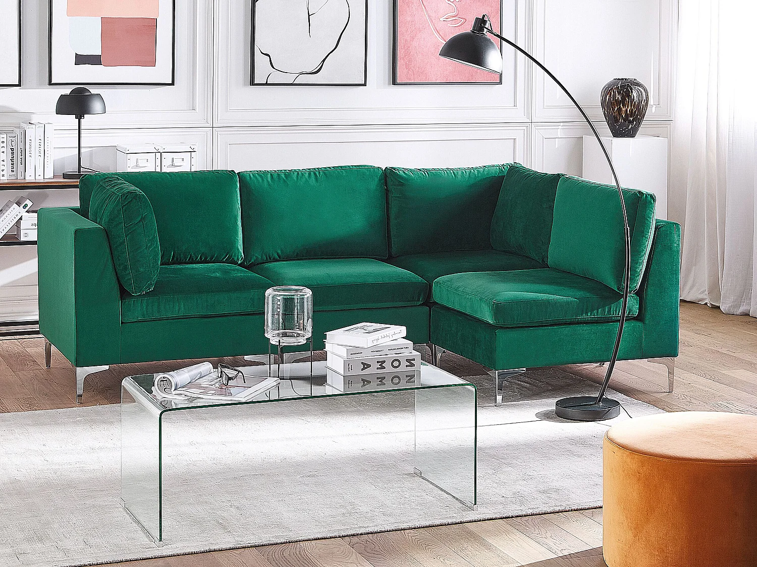 Modulaire hoekbank EVJA Fluweel Groen 4-zitter Linkerzijde