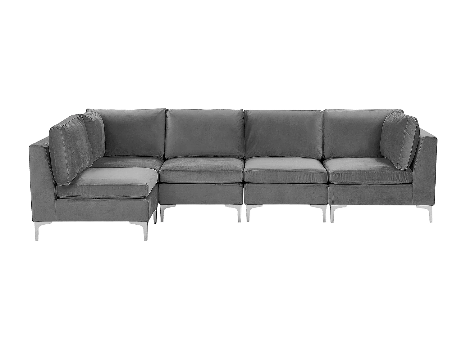 Canapé d'Angle Modulable - Evja - Côté Droit, 5 Modules, en Velours, Gris