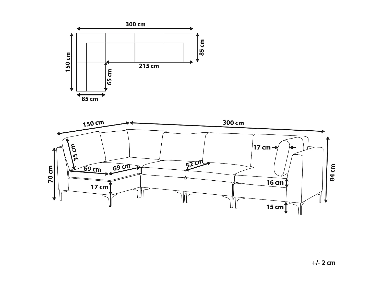 Canapé d'Angle Modulable - Evja - Côté Droit, 5 Modules, en Velours, Gris