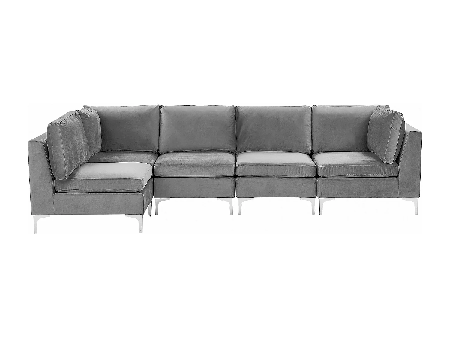 Canapé d'Angle Modulable - Evja - Côté Droit, 5 Modules, en Velours, Gris