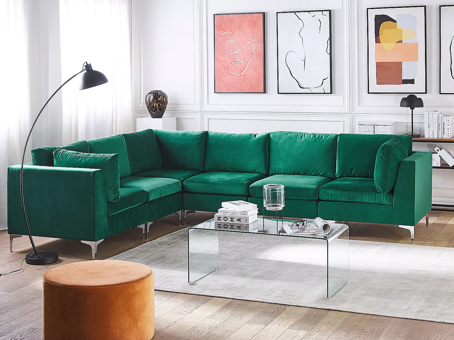 Modulaire hoekbank EVJA Fluweel Groen 6-zitter Rechterzijde