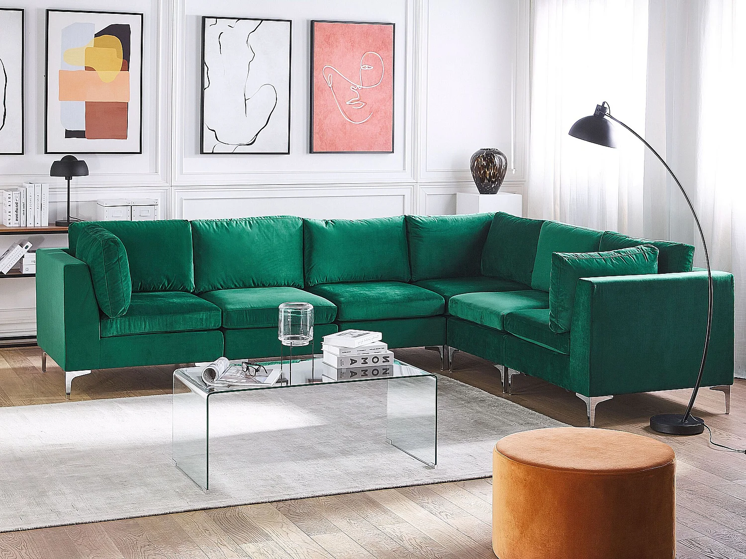 Modulaire hoekbank EVJA Fluweel Groen 6-zitter Linkerzijde