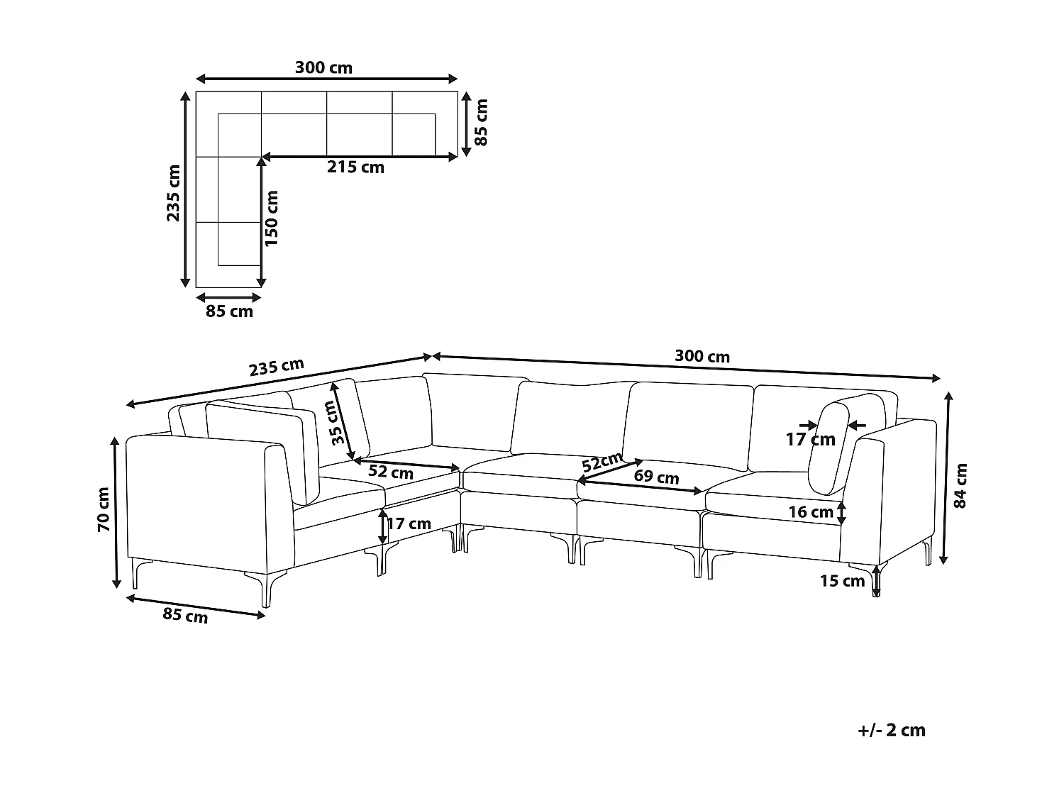 Modulares 6-Sitzer Sofa Polsterbezug Samt Grau rechtsseitig Metallbeine Evja